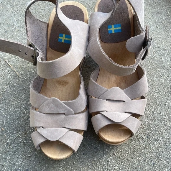 Suede Platform Clog Sandals in Taupe - Picture 2 of 6